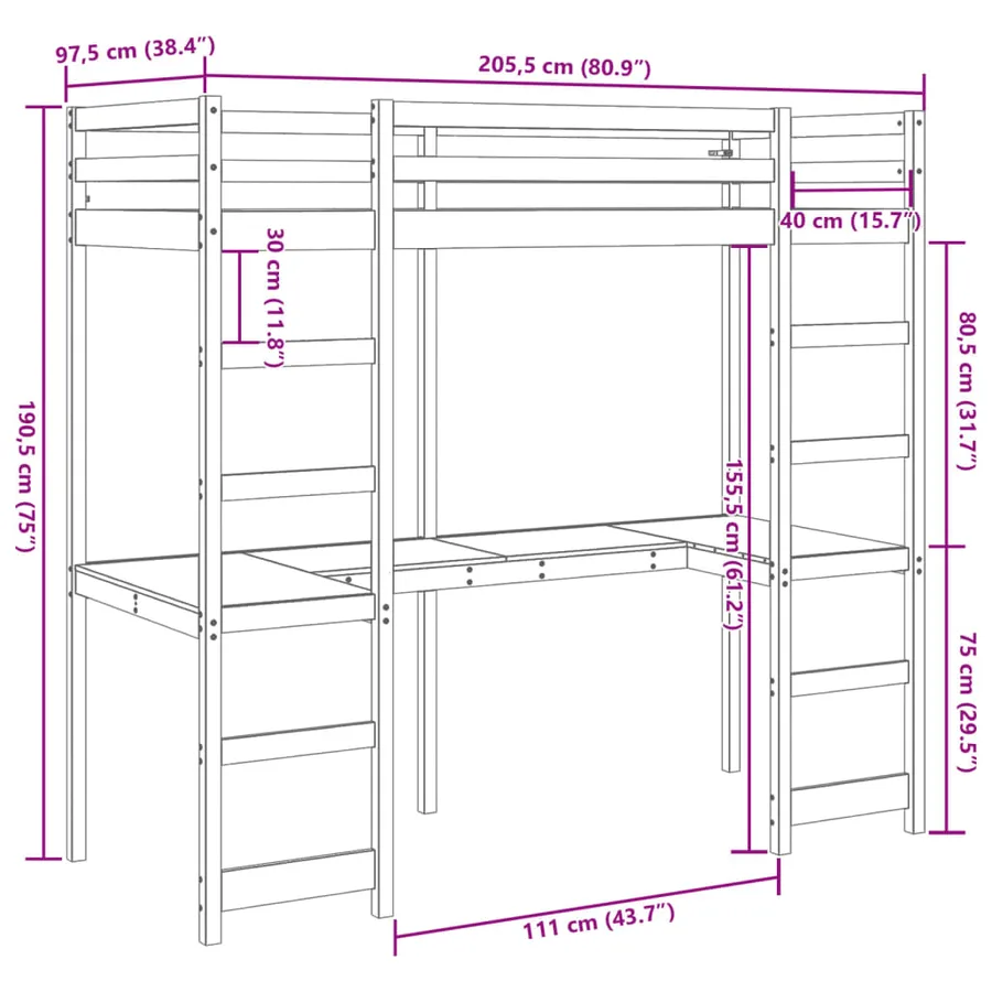 Cadre de lit superposé sans matelas 90x200cm bois de pin massif - 10
