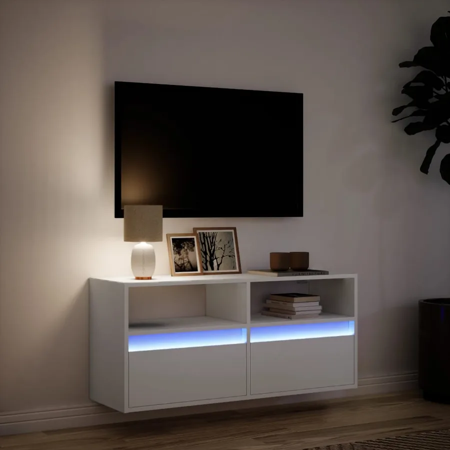 Meuble TV mural avec lumières LED blanc 100x31x45 cm - 5