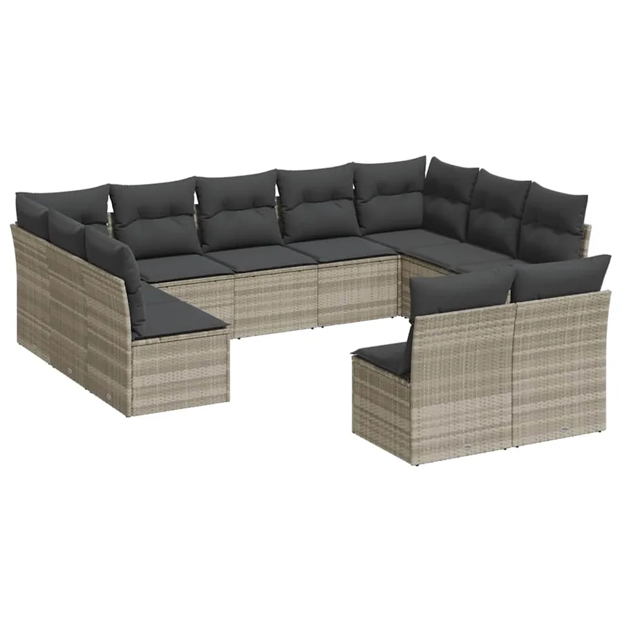 Salon de jardin 11 pcs avec coussins gris clair résine tressée - 2