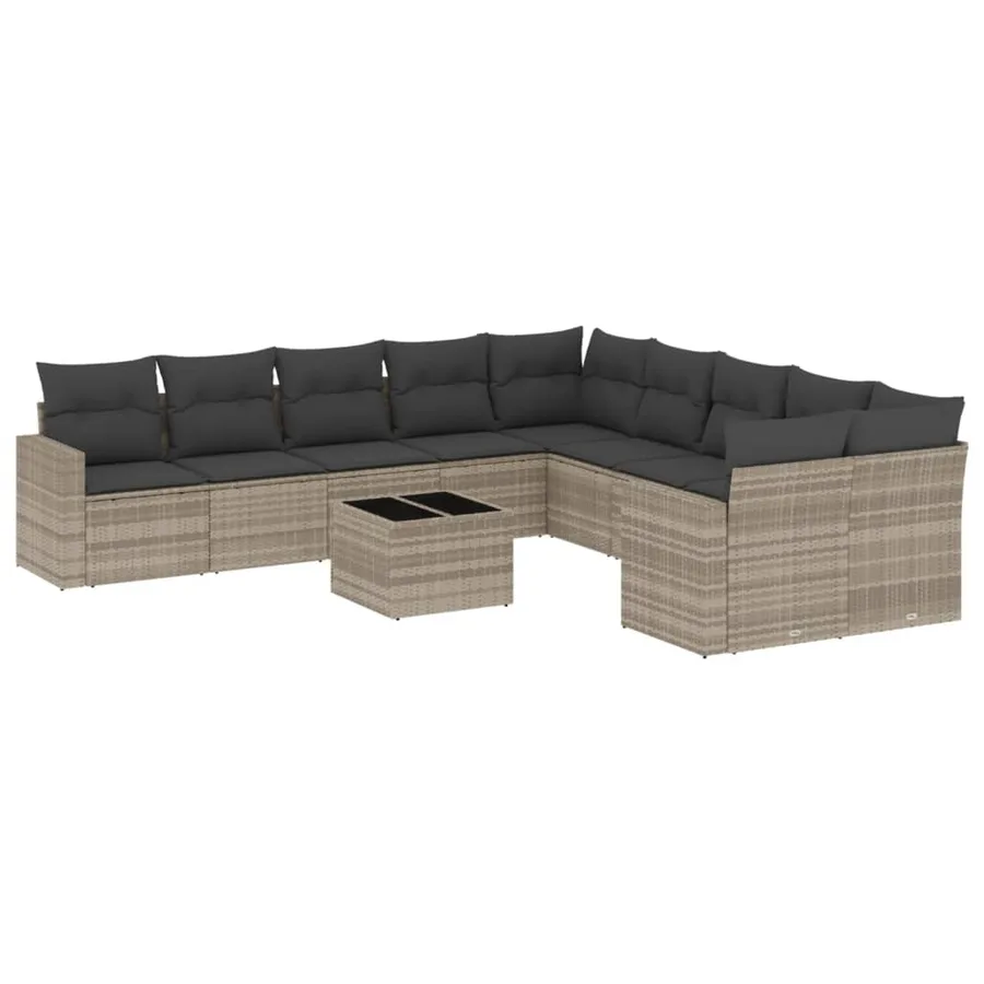 Salon de jardin 11 pcs avec coussins gris clair résine tressée - 2