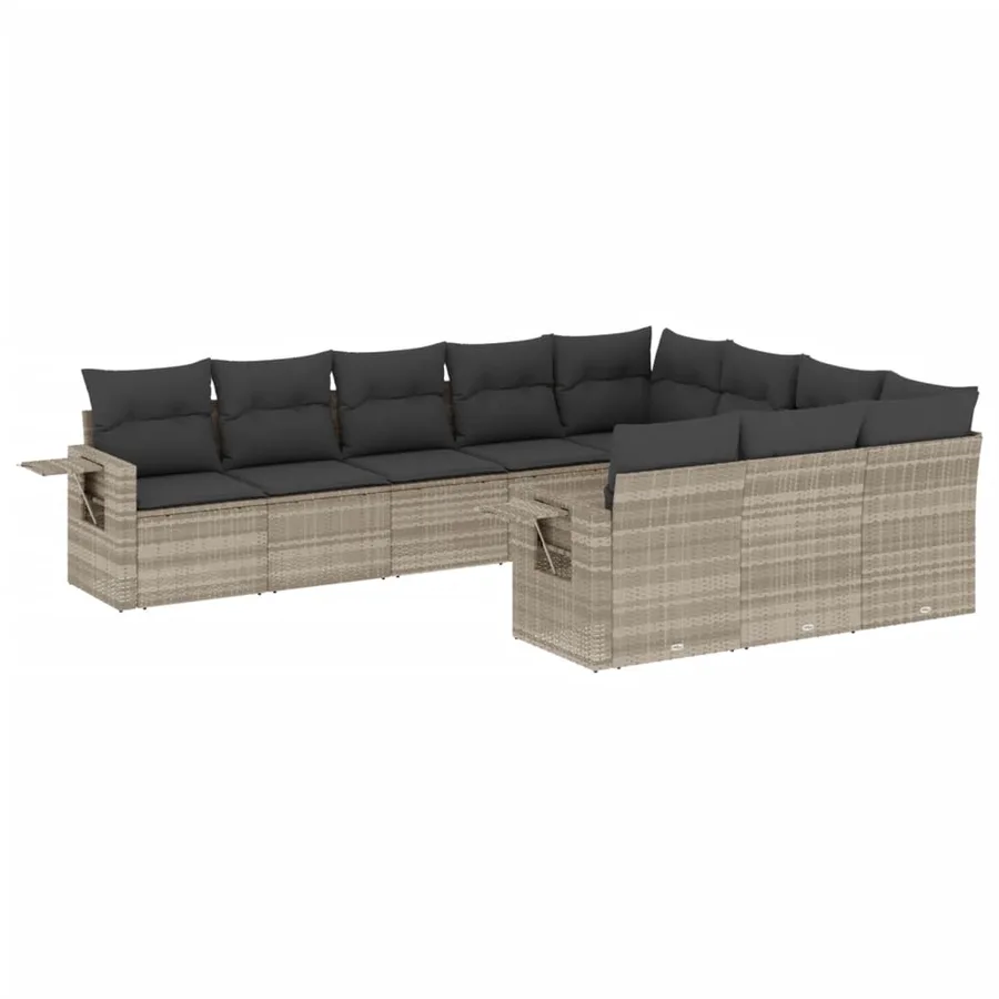 Salon de jardin avec coussins 10 pcs gris clair résine tressée - 2