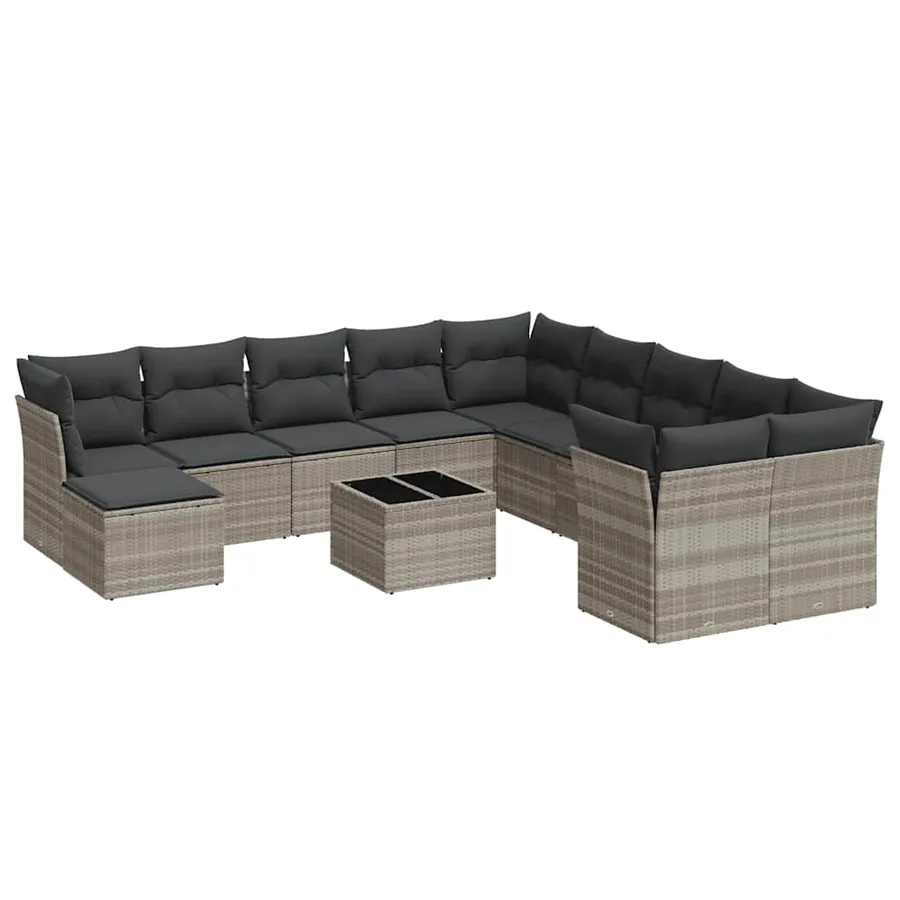 Salon de jardin avec coussins 12 pcs gris clair résine tressée - 2