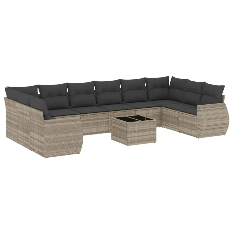 Salon de jardin 11 pcs avec coussins gris clair résine tressée - 2