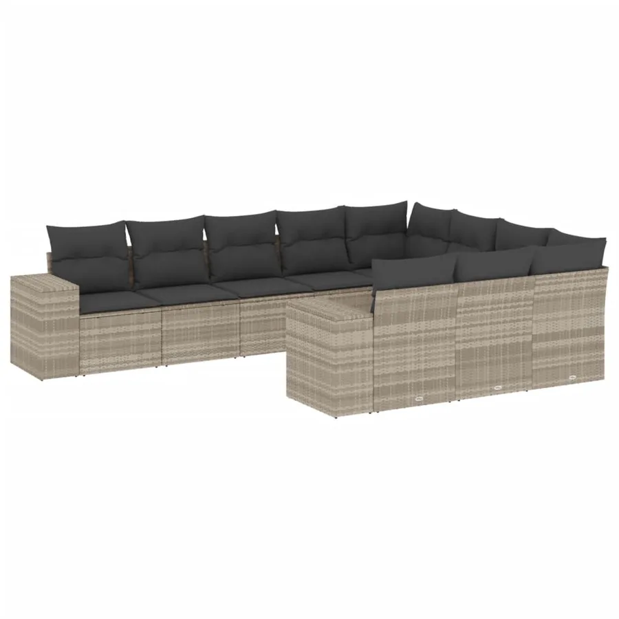 Salon de jardin avec coussins 10 pcs gris clair résine tressée - 2