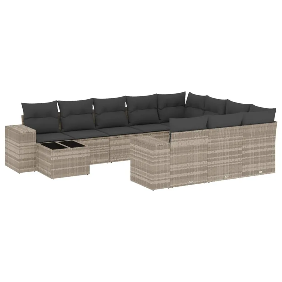 Salon de jardin 11 pcs avec coussins gris clair résine tressée - 2