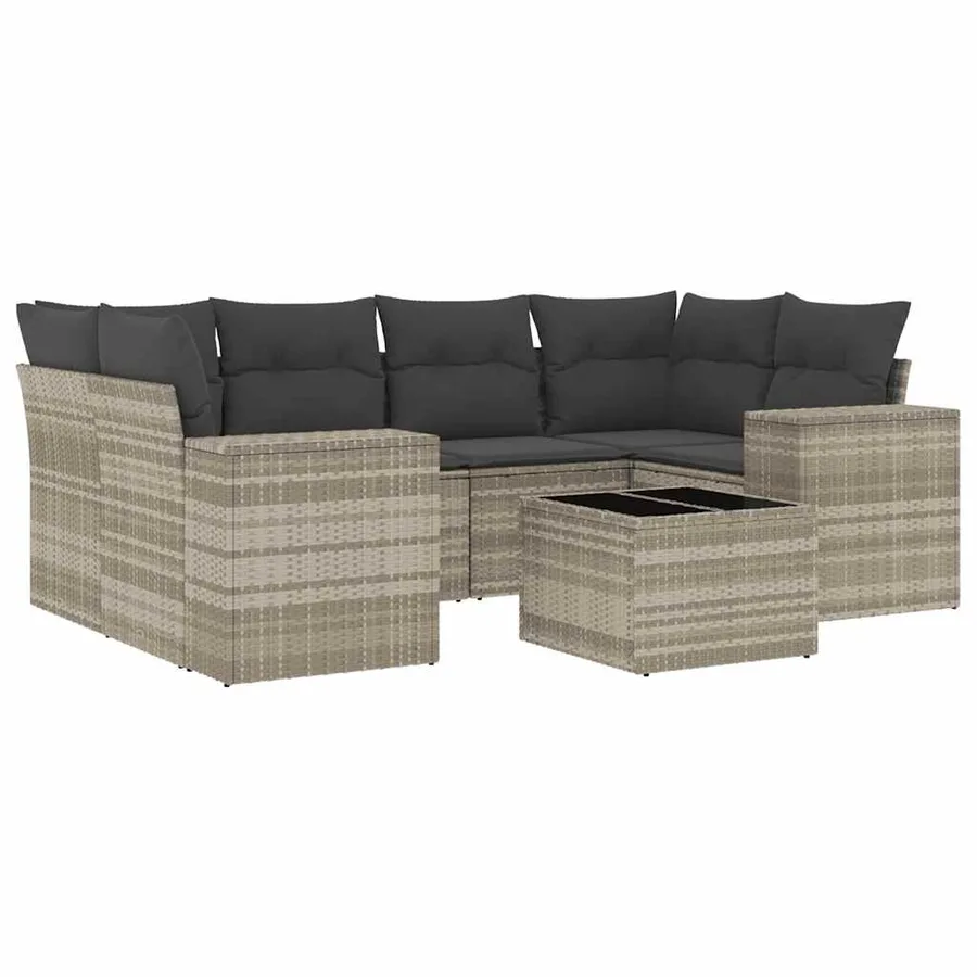 Salon de jardin avec coussins 7 pcs gris clair résine tressée - 2