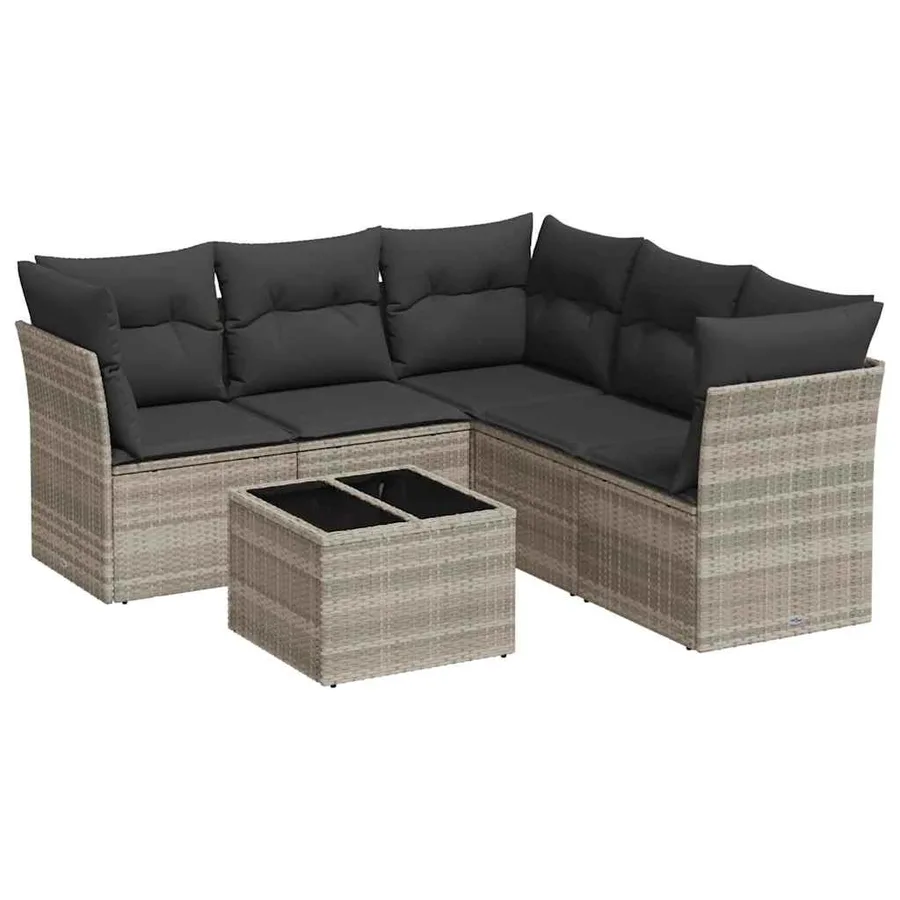 Salon de jardin 6 pcs avec coussins gris clair résine tressée - 2