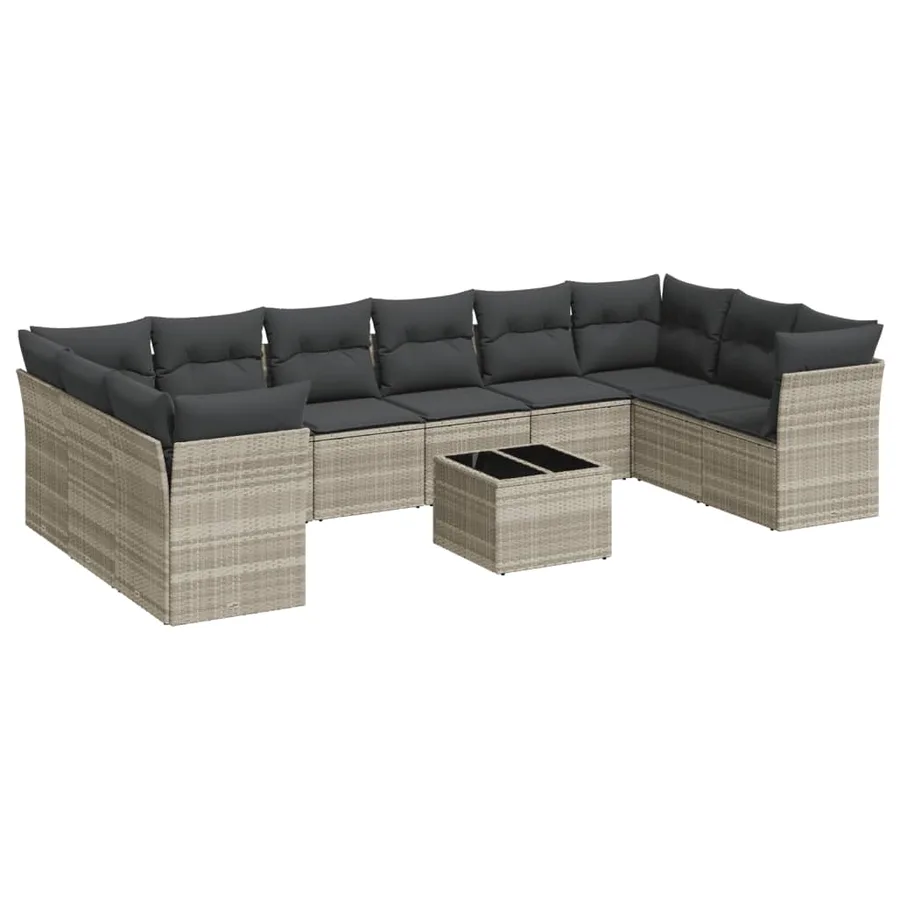 Salon de jardin 11 pcs avec coussins gris clair résine tressée - 2