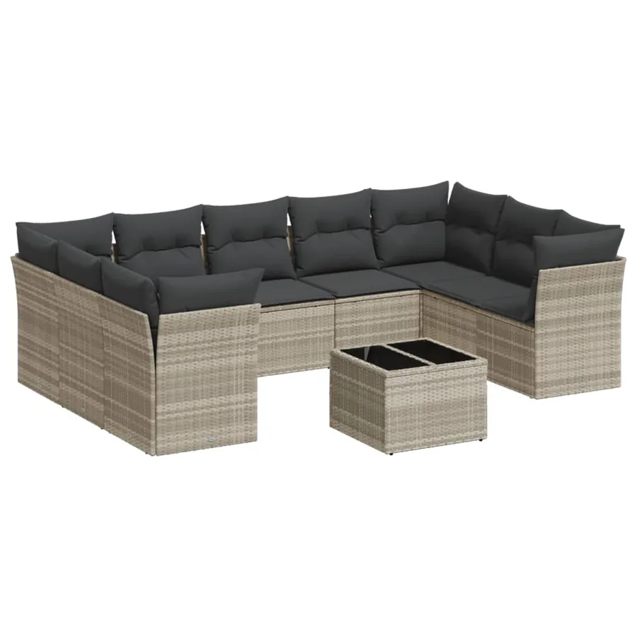 Salon de jardin avec coussins 10 pcs gris clair résine tressée - 2