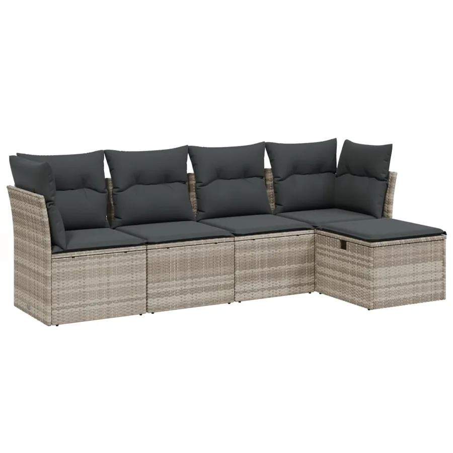 Salon de jardin 5 pcs avec coussins gris clair résine tressée - 2