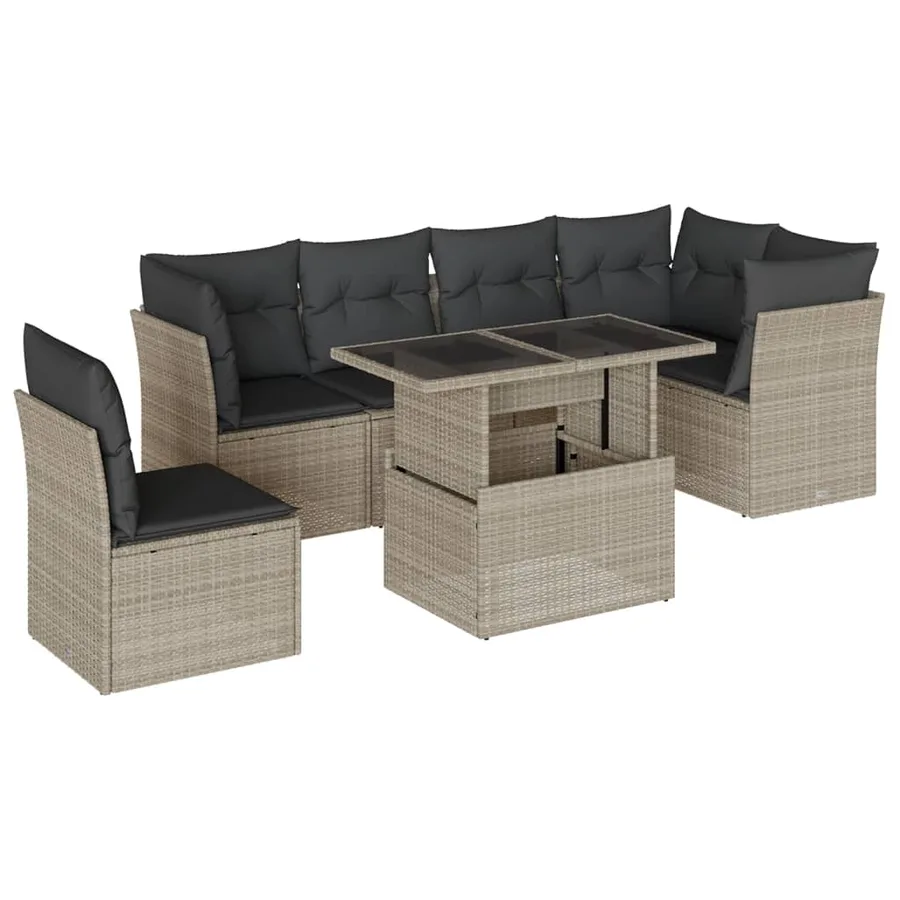 Salon de jardin avec coussins 7 pcs gris clair résine tressée - 2