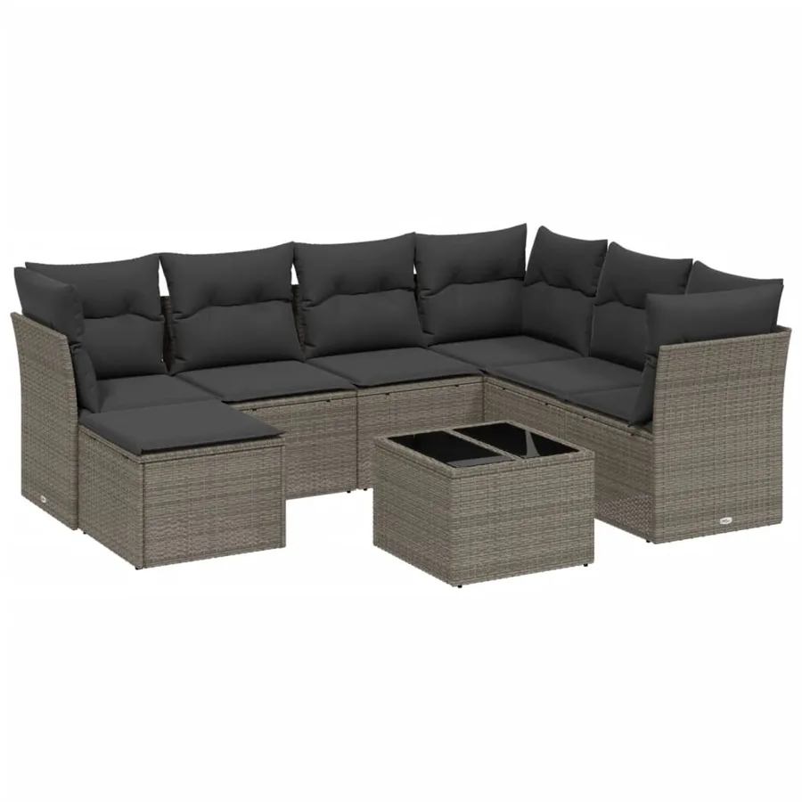 Salon de jardin 8 pcs avec coussins gris clair résine tressée - 2