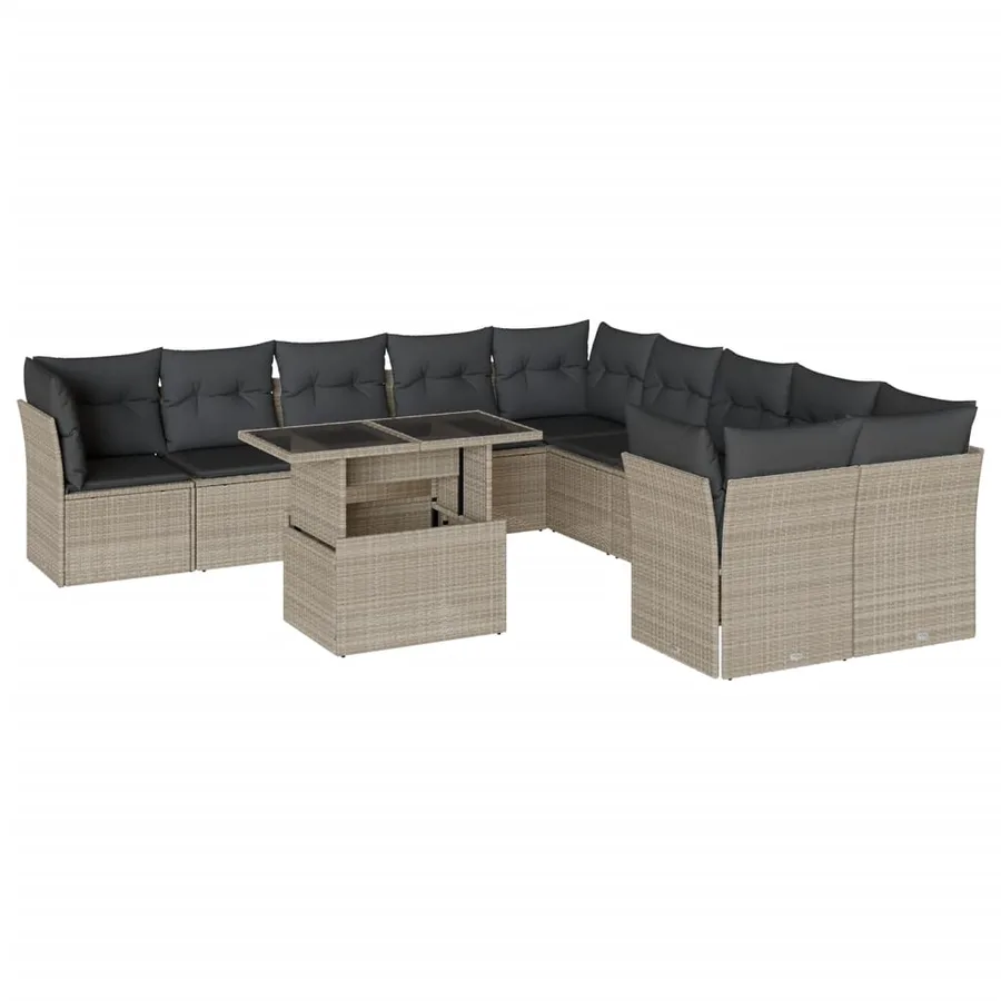 Salon de jardin 11 pcs avec coussins gris clair résine tressée - 2