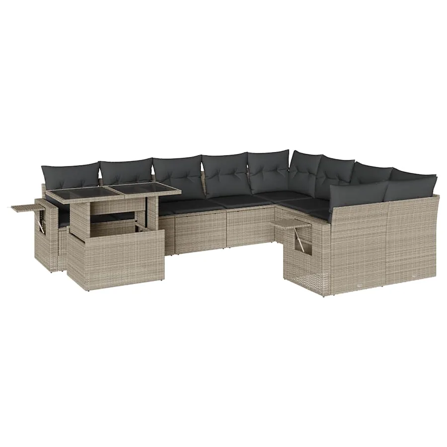 Salon de jardin avec coussins 10 pcs gris clair résine tressée - 2