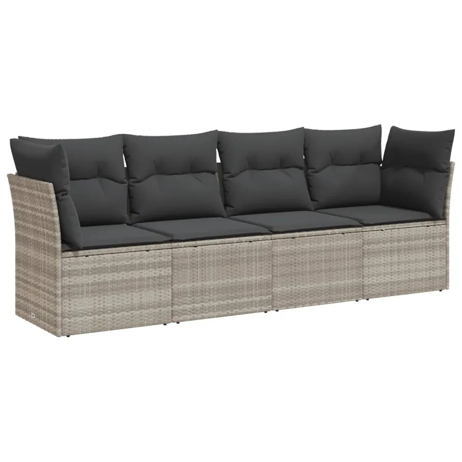 Salon de jardin 4 pcs avec coussins gris clair résine tressée - 2