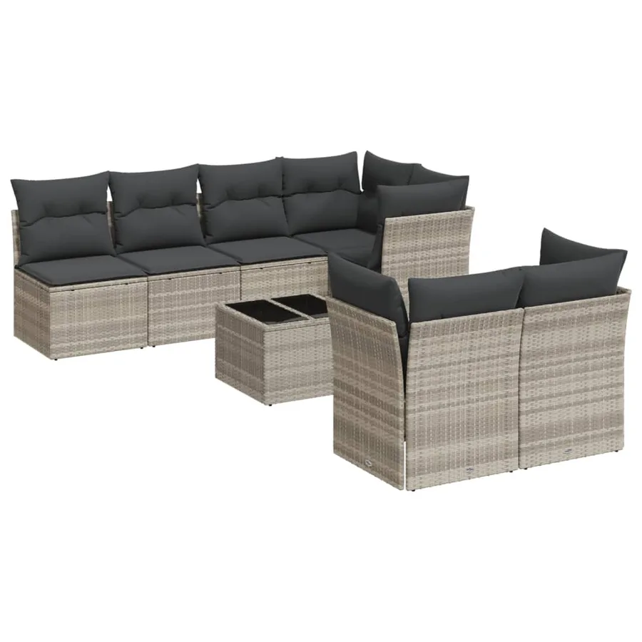 Salon de jardin 8 pcs avec coussins gris clair résine tressée - 2