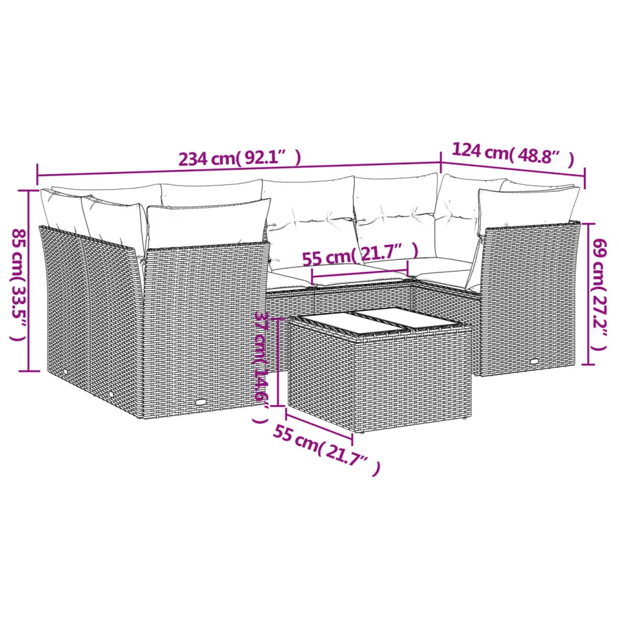 Salon de jardin avec coussins 7 pcs gris clair résine tressée - 3