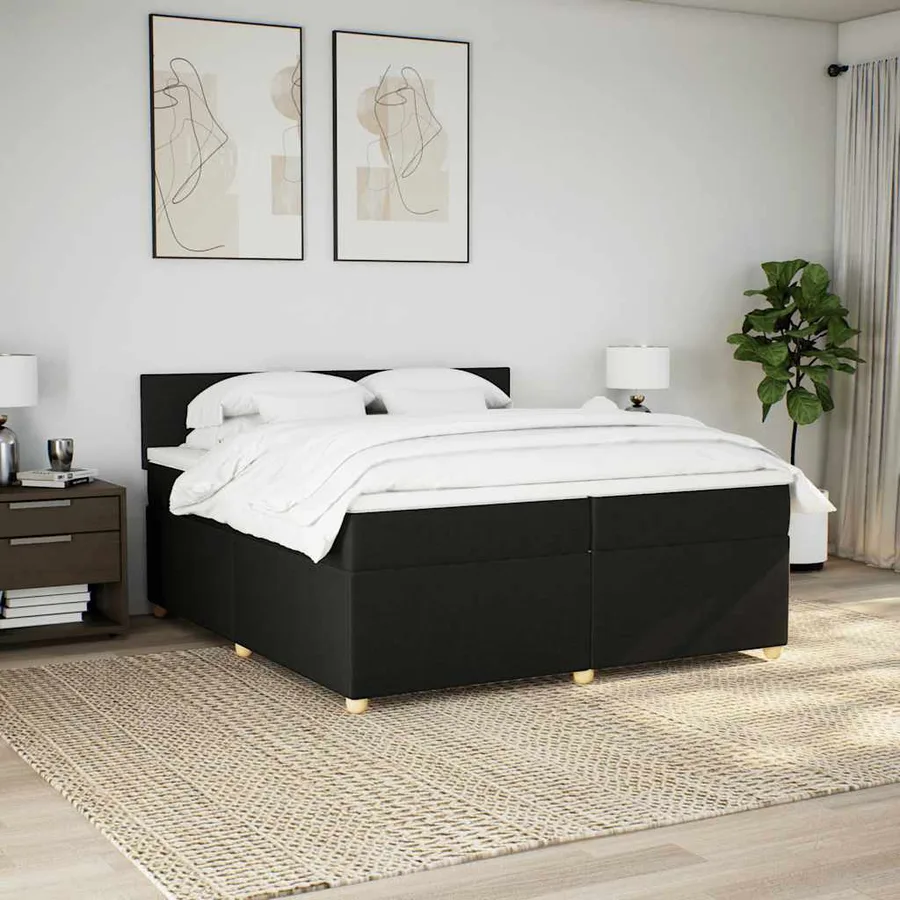Sommier à lattes de lit avec matelas Noir 200x200 cm Tissu - 3