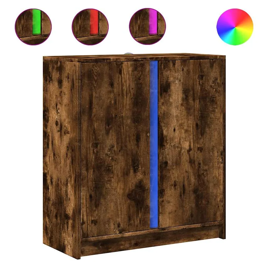 Buffet avec LED chêne fumé 77x34x85 cm bois d'ingénierie - 2