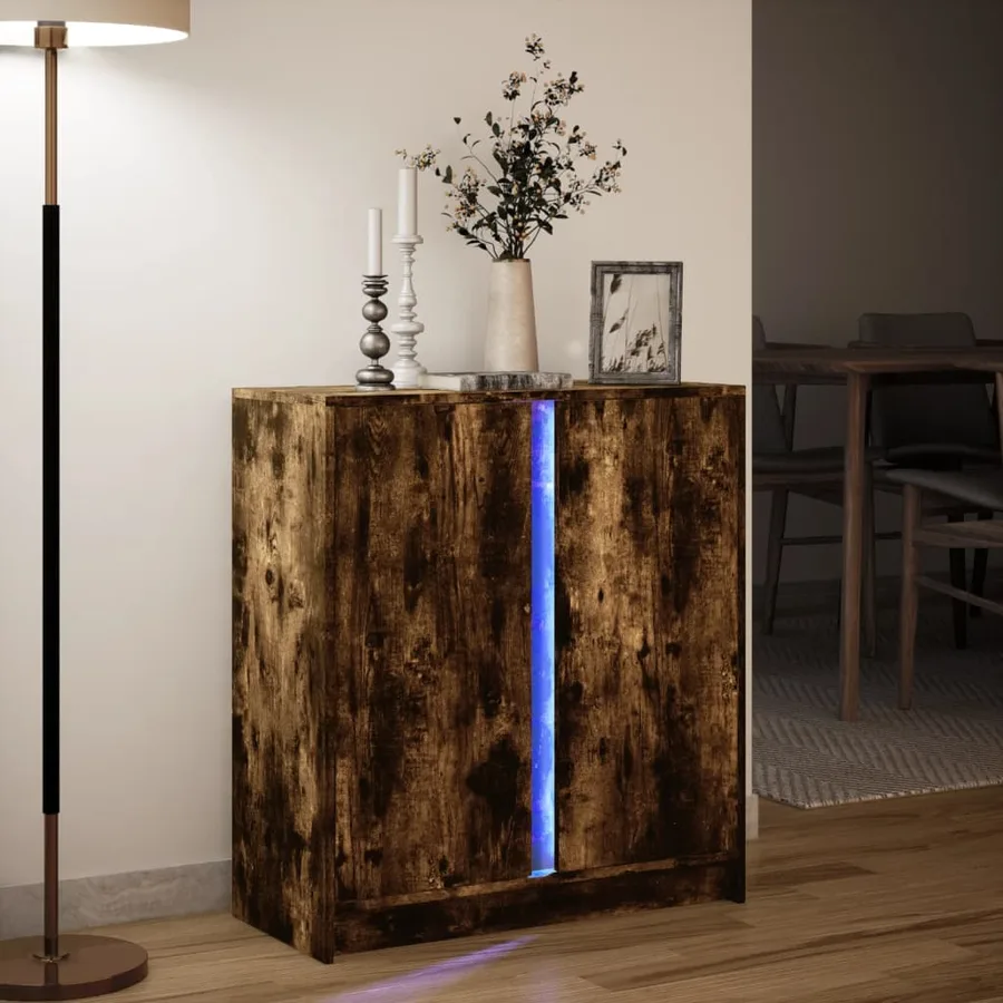 Buffet avec LED chêne fumé 77x34x85 cm bois d'ingénierie - 5