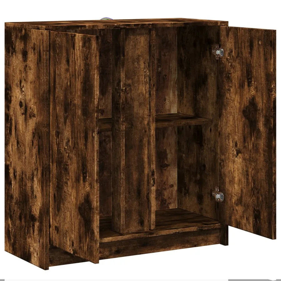 Buffet avec LED chêne fumé 77x34x85 cm bois d'ingénierie - 7