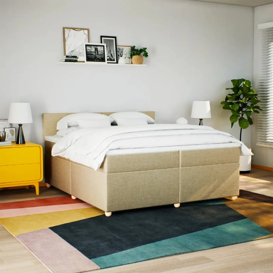 Sommier à lattes de lit avec matelas Crème 200x200 cm Tissu - 4