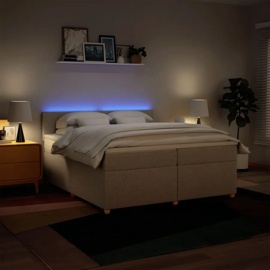 Sommier à lattes de lit avec matelas Crème 200x200 cm Tissu - 5