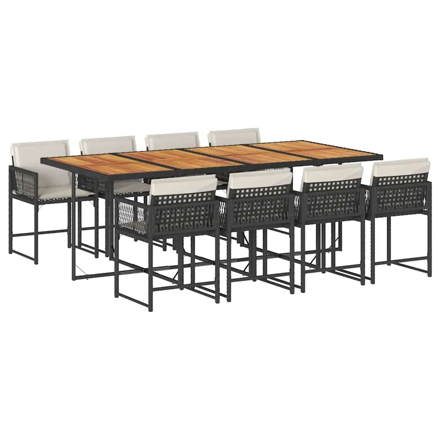 Ensemble à manger de jardin 9pcs coussins noir résine tressée - 2