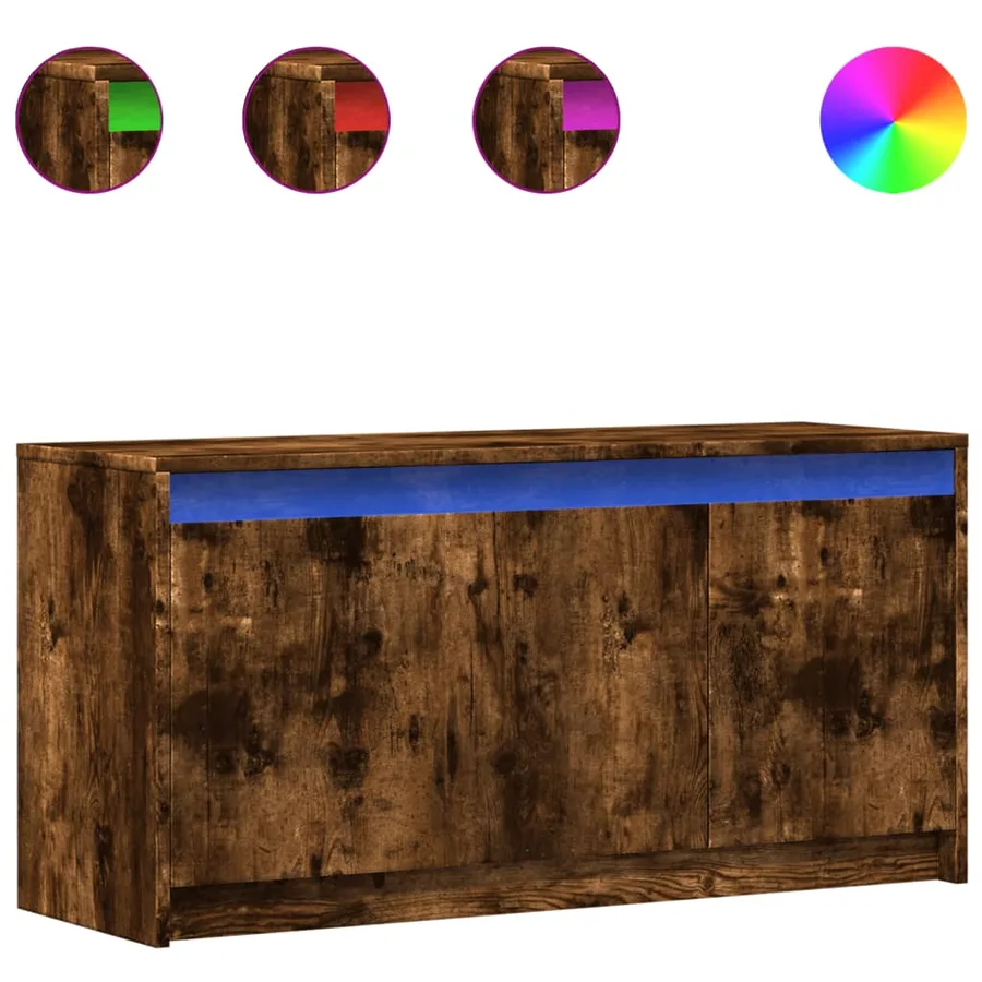 Meuble TV avec LED chêne fumé 100x34x50 cm bois d'ingénierie - 2