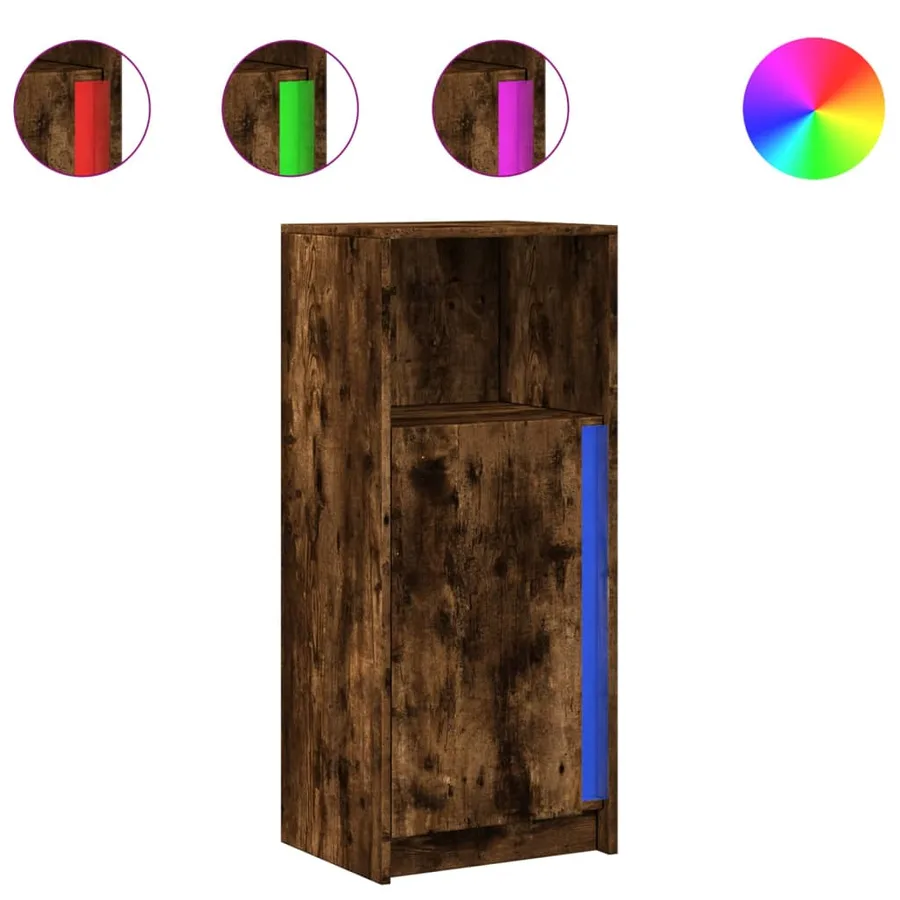 Buffet avec LED chêne fumé 42,5x34x100 cm bois d'ingénierie - 2
