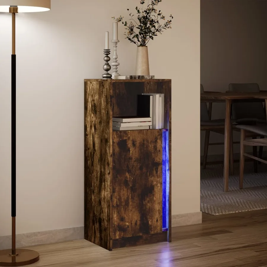 Buffet avec LED chêne fumé 42,5x34x100 cm bois d'ingénierie - 5