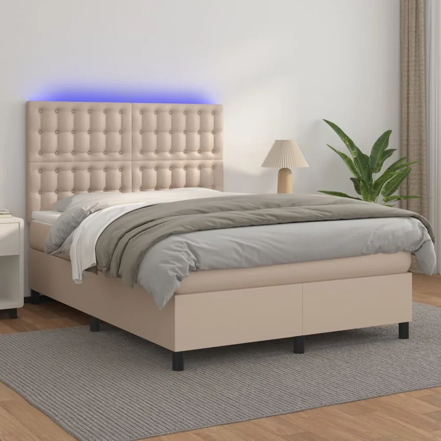 Sommier à lattes de lit avec matelas LED Cappuccino 140x190 cm