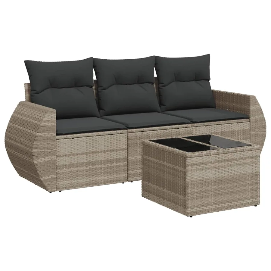 Salon de jardin 4 pcs avec coussins gris clair résine tressée - 2