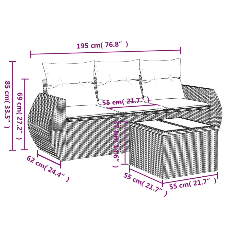 Salon de jardin 4 pcs avec coussins gris clair résine tressée - 3