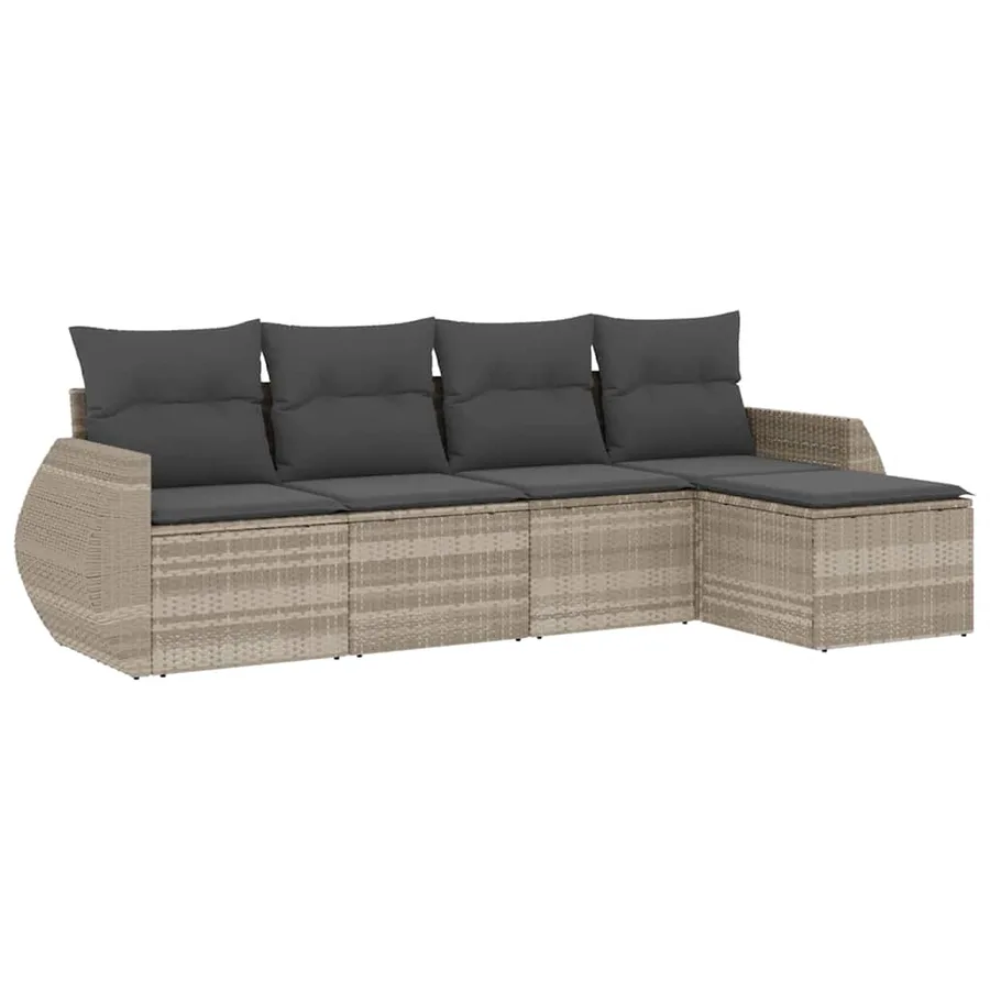 Salon de jardin 5 pcs avec coussins gris clair résine tressée - 2