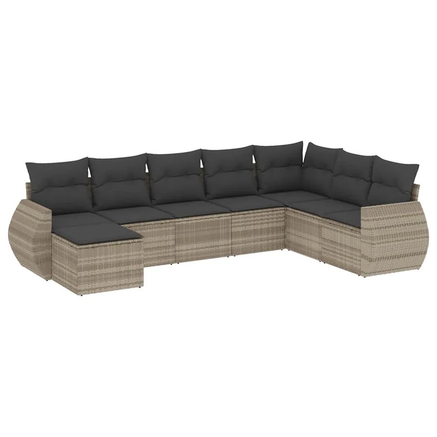 Salon de jardin 8 pcs avec coussins gris clair résine tressée - 2