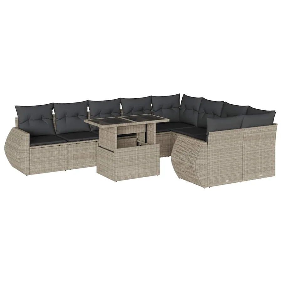 Salon de jardin avec coussins 10 pcs gris clair résine tressée - 2