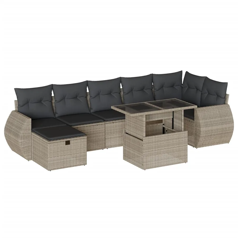 Salon de jardin 8 pcs avec coussins gris clair résine tressée - 2
