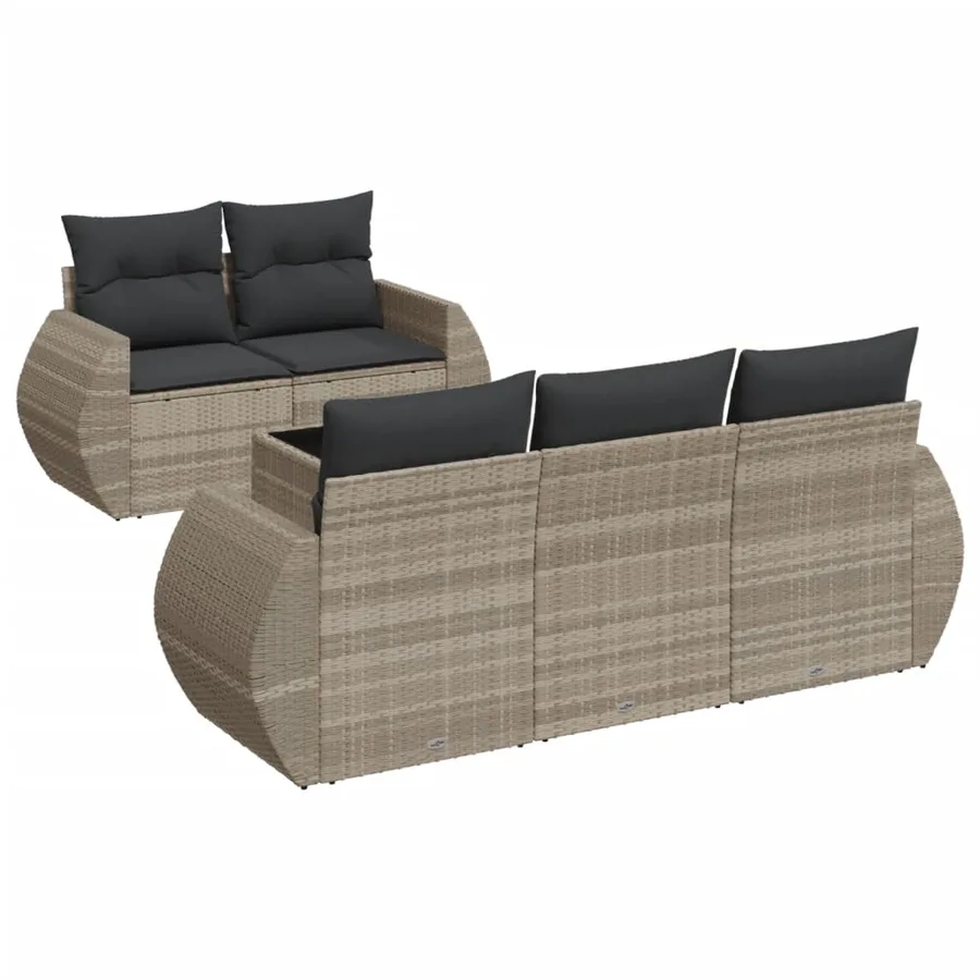 Salon de jardin 6 pcs avec coussins gris clair résine tressée - 2