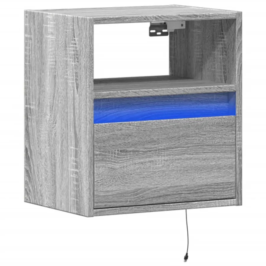 Table de chevet murale avec lumières LED sonoma gris - 3