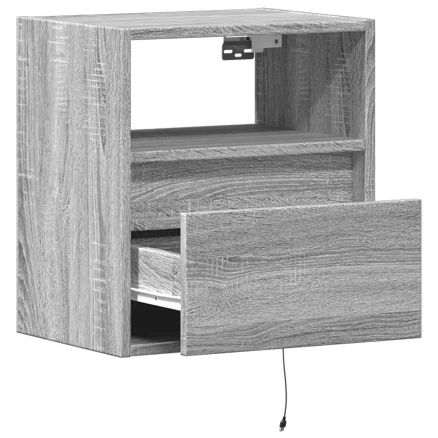 Table de chevet murale avec lumières LED sonoma gris - 9