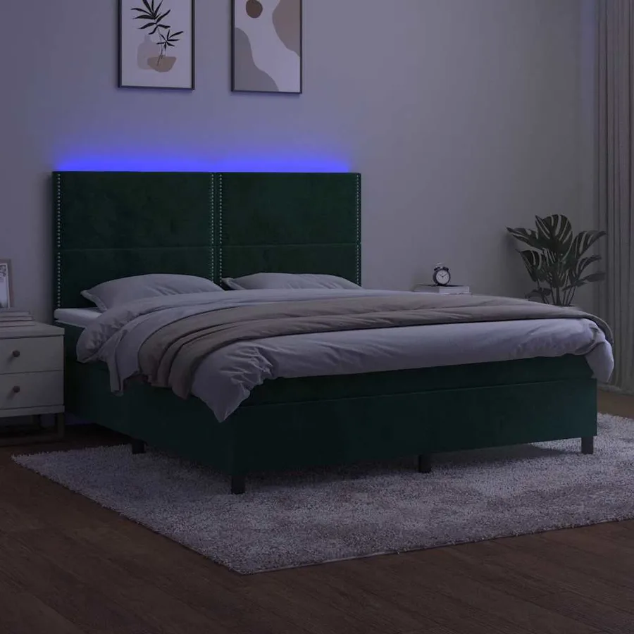 Sommier à lattes de lit matelas et LED Vert foncé 180x200 cm - 4