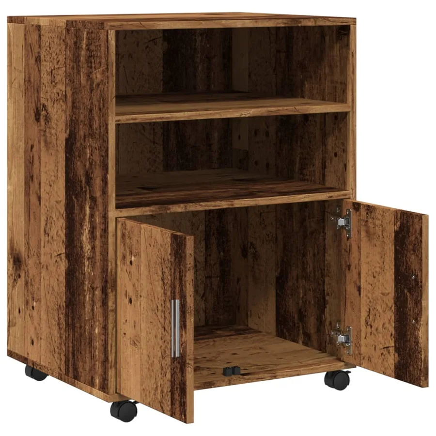 Armoire à roulettes vieux bois 60x48x81 cm bois d'ingénierie - 7