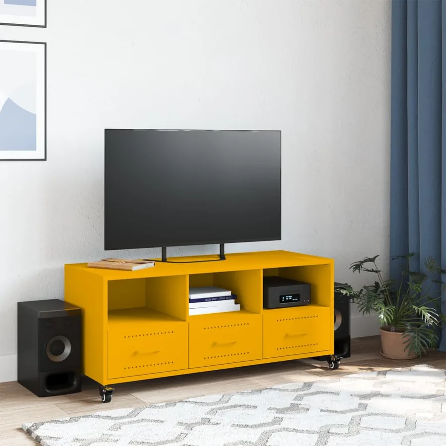 Meuble TV jaune moutarde 100,5x39x43,5 cm acier - 3