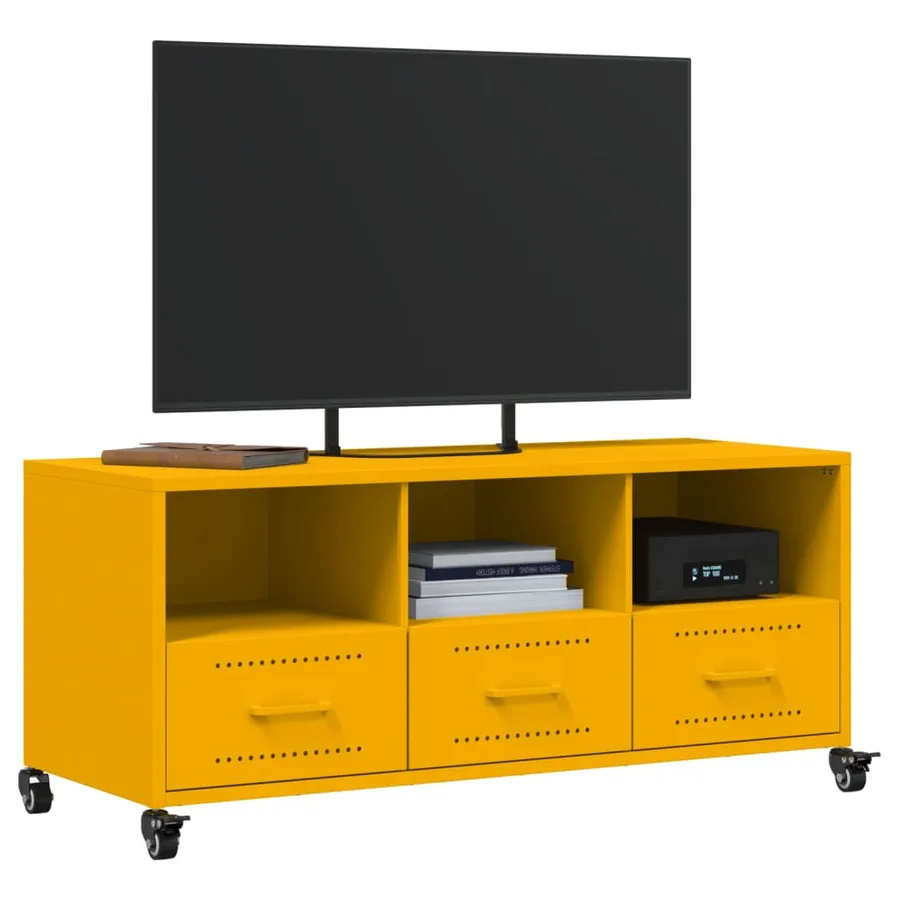 Meuble TV jaune moutarde 100,5x39x43,5 cm acier - 4