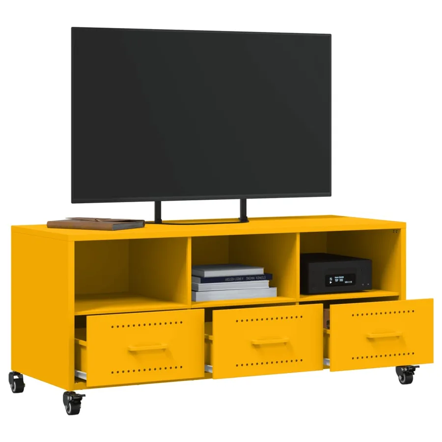 Meuble TV jaune moutarde 100,5x39x43,5 cm acier - 5