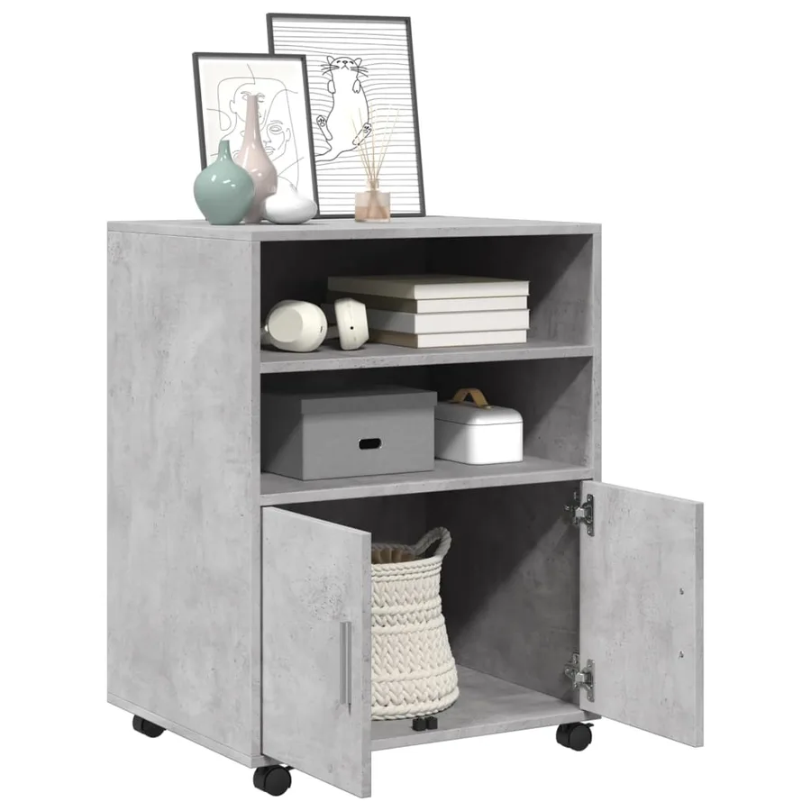 Armoire à roulettes gris béton 60x48x81 cm bois d'ingénierie - 3