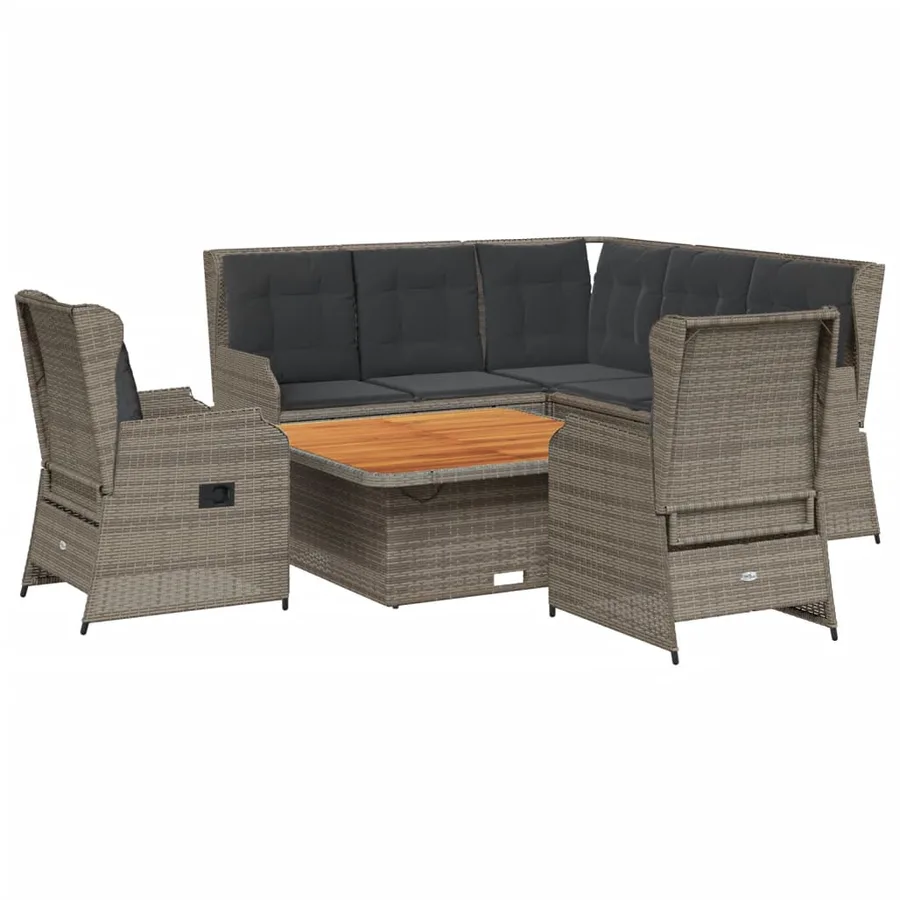 Salon de jardin 6 pcs avec coussins Gris Résine tressée - 2
