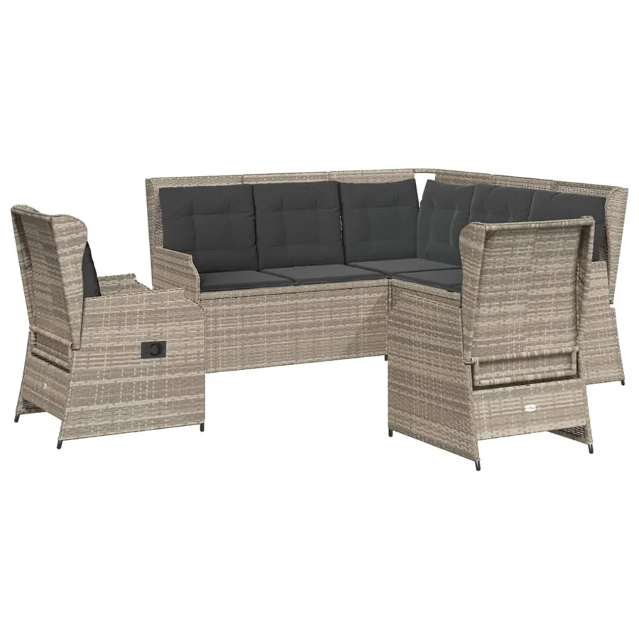 Salon de jardin 5 pcs avec coussins gris clair résine tressée - 2