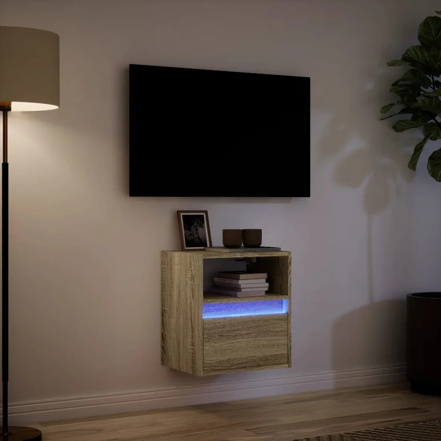 Meuble TV mural avec lumières LED chêne sonoma 41x31x45 cm - 5